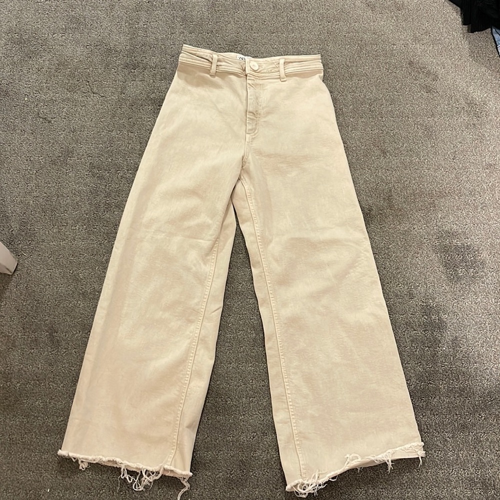 Zara tan pants Boot cut open bottoms